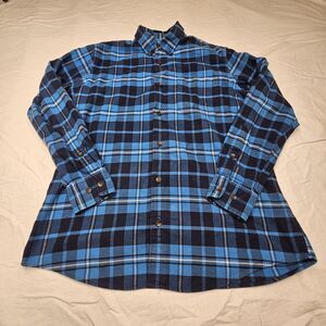 Orvis Shirt Mens Med Blue Plaid Luxury Flannel Long Sleeve Button Down Cotton
